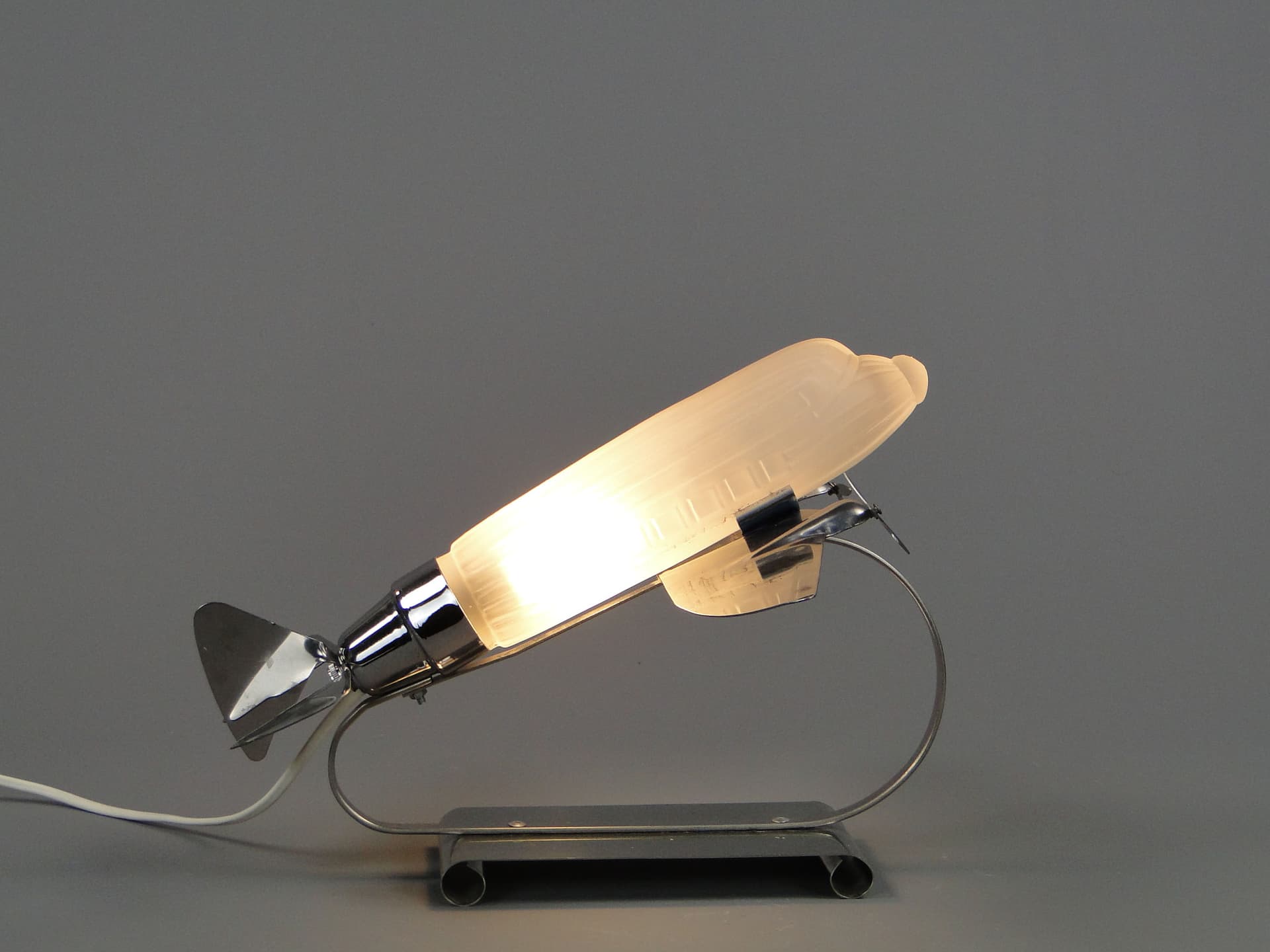 Table lamp, white glass, chrome steel, Czechoslovakia, 1960s. - 40640