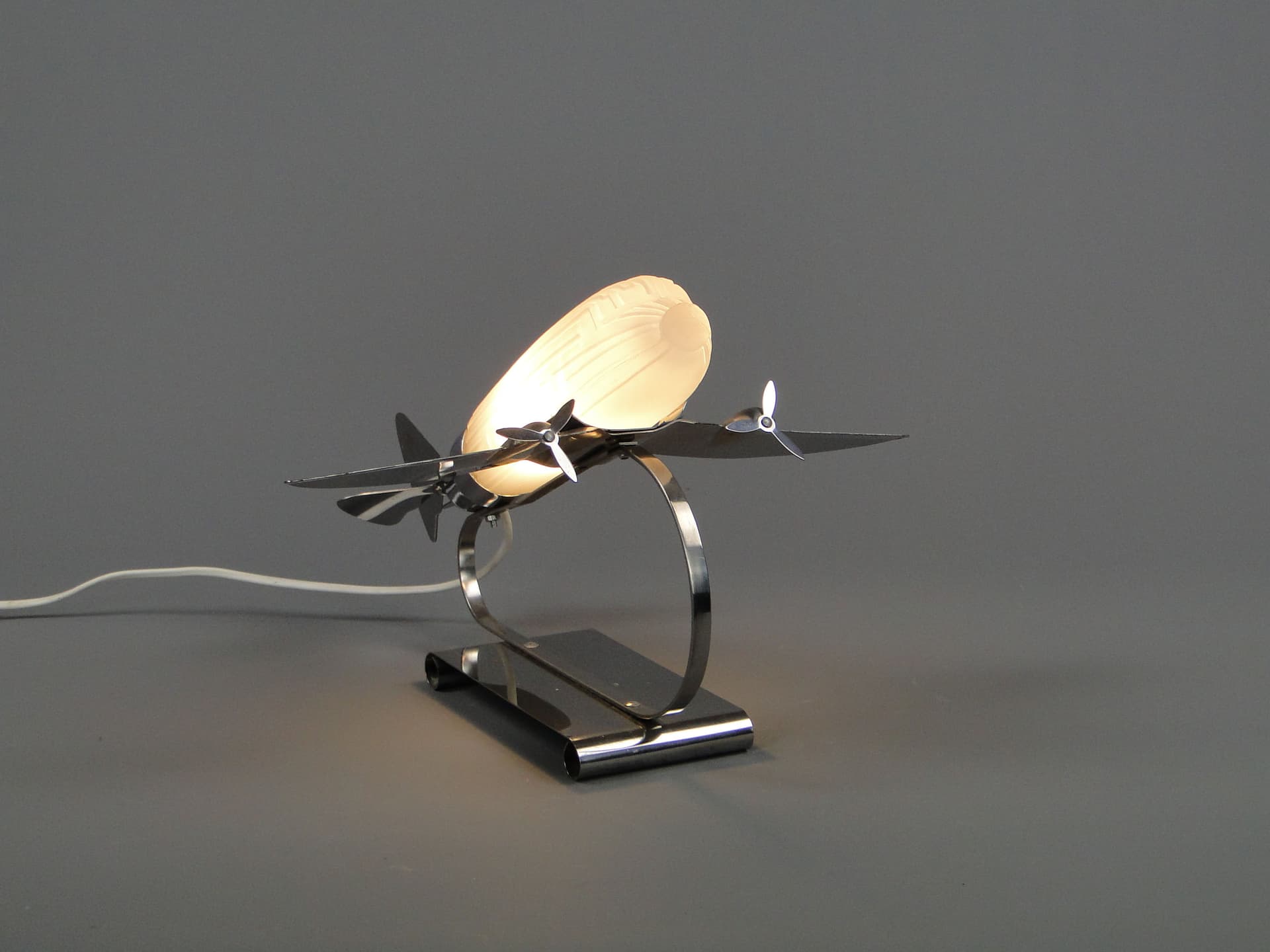 Table lamp, white glass, chrome steel, Czechoslovakia, 1960s. - 40642