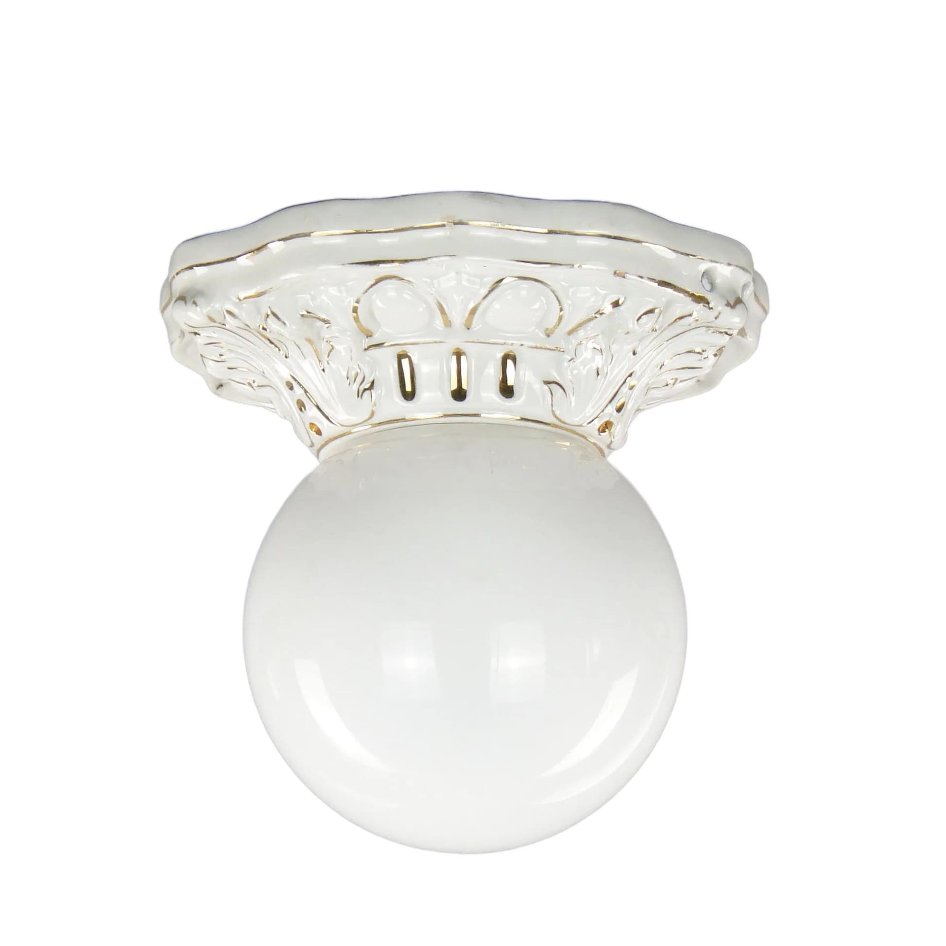 Eclectic Ceiling Lamp, white ceramic, white glass, Poland, 19th c.