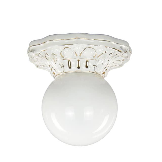 Eclectic Ceiling Lamp, white ceramic, white glass, Poland, 19th c. - DIMENSION