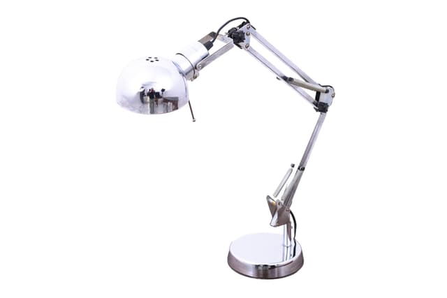 Lampa stołowa industrialna, metal chromowany srebrny, Polska, lata 80. - WYMIARY