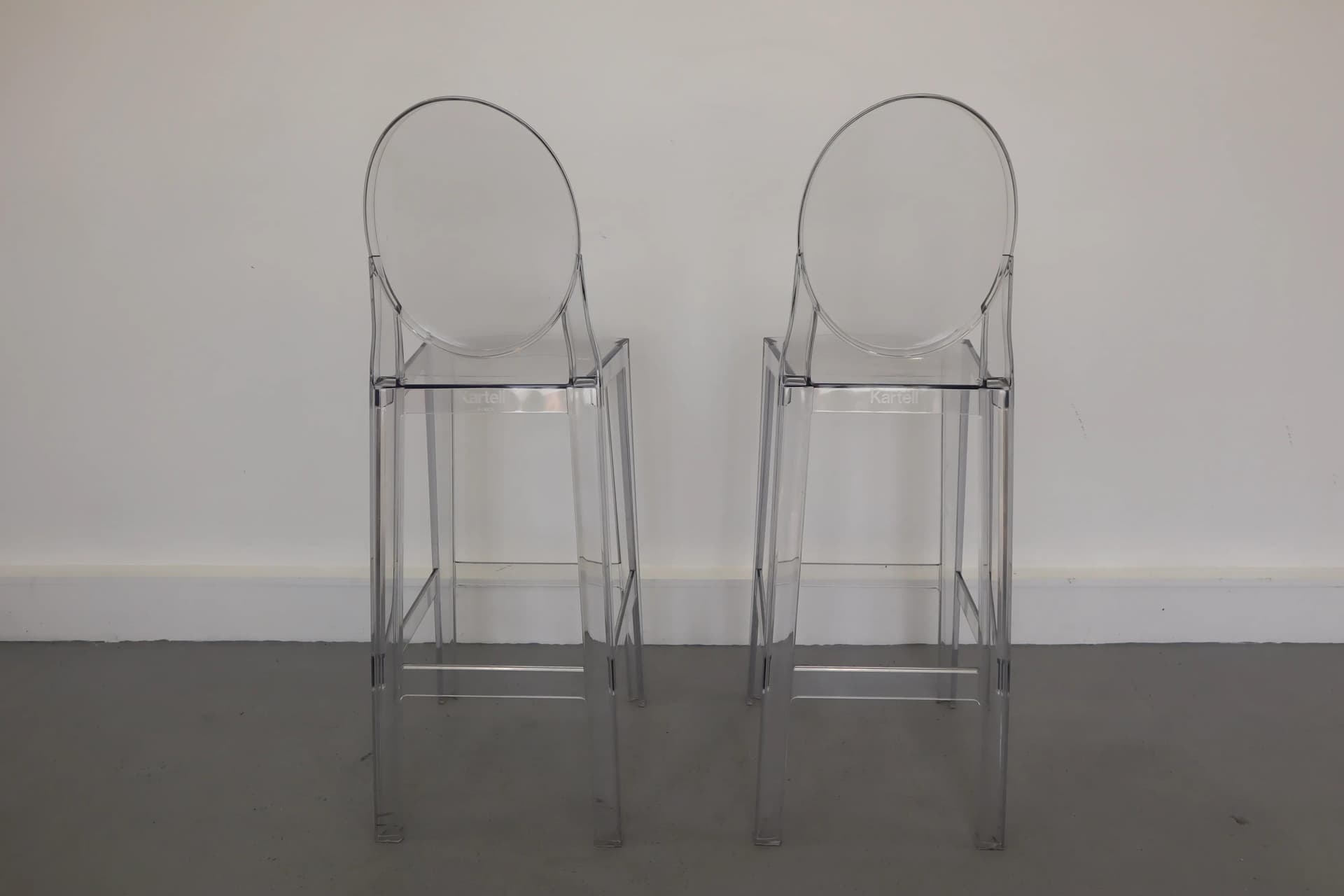 Pair of bar stools One More, transparent polycarbonate, by P. Starck, Kartell, Italy, 2010s. - 39831