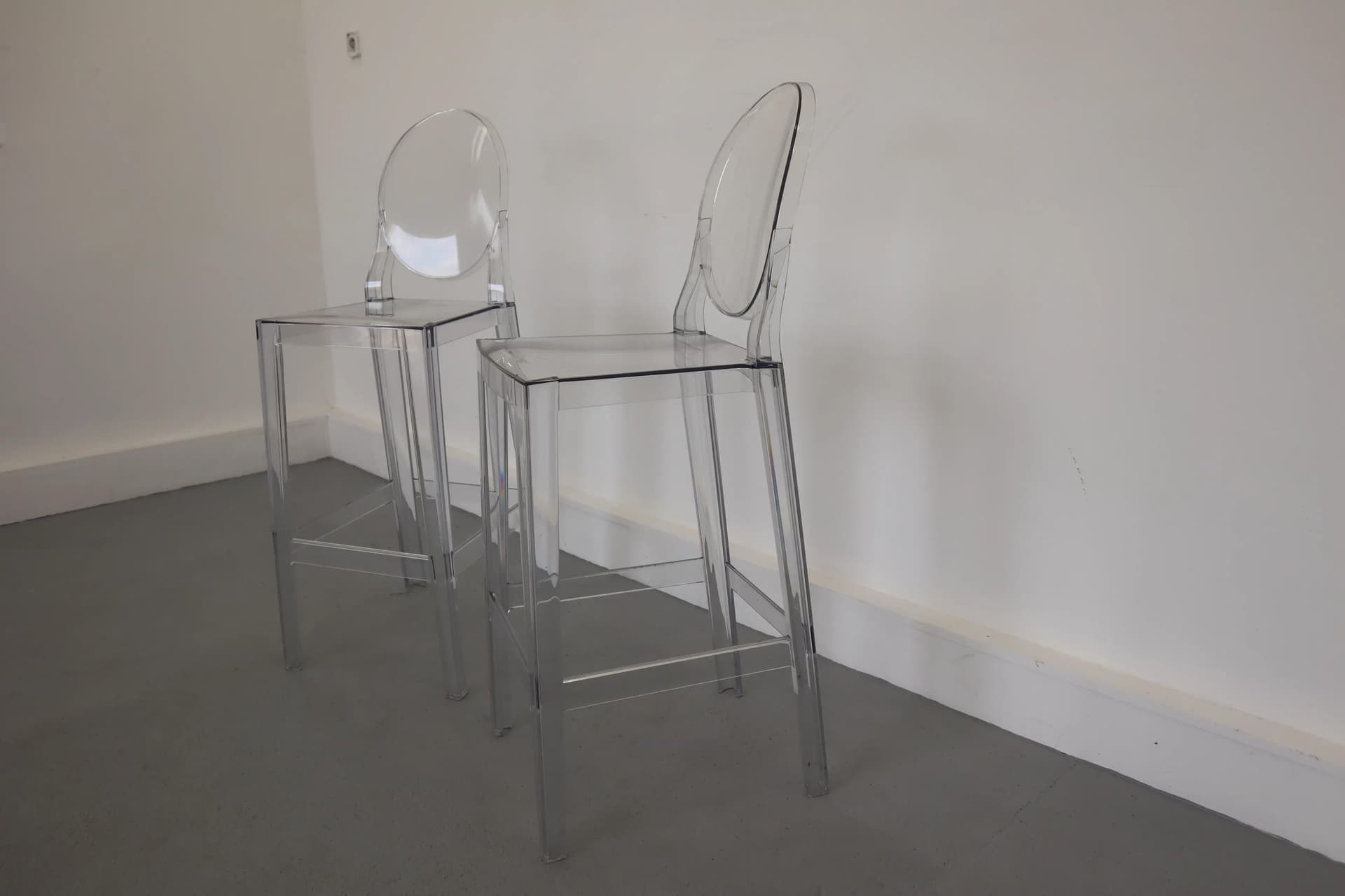 Pair of bar stools One More, transparent polycarbonate, by P. Starck, Kartell, Italy, 2010s. - 39830