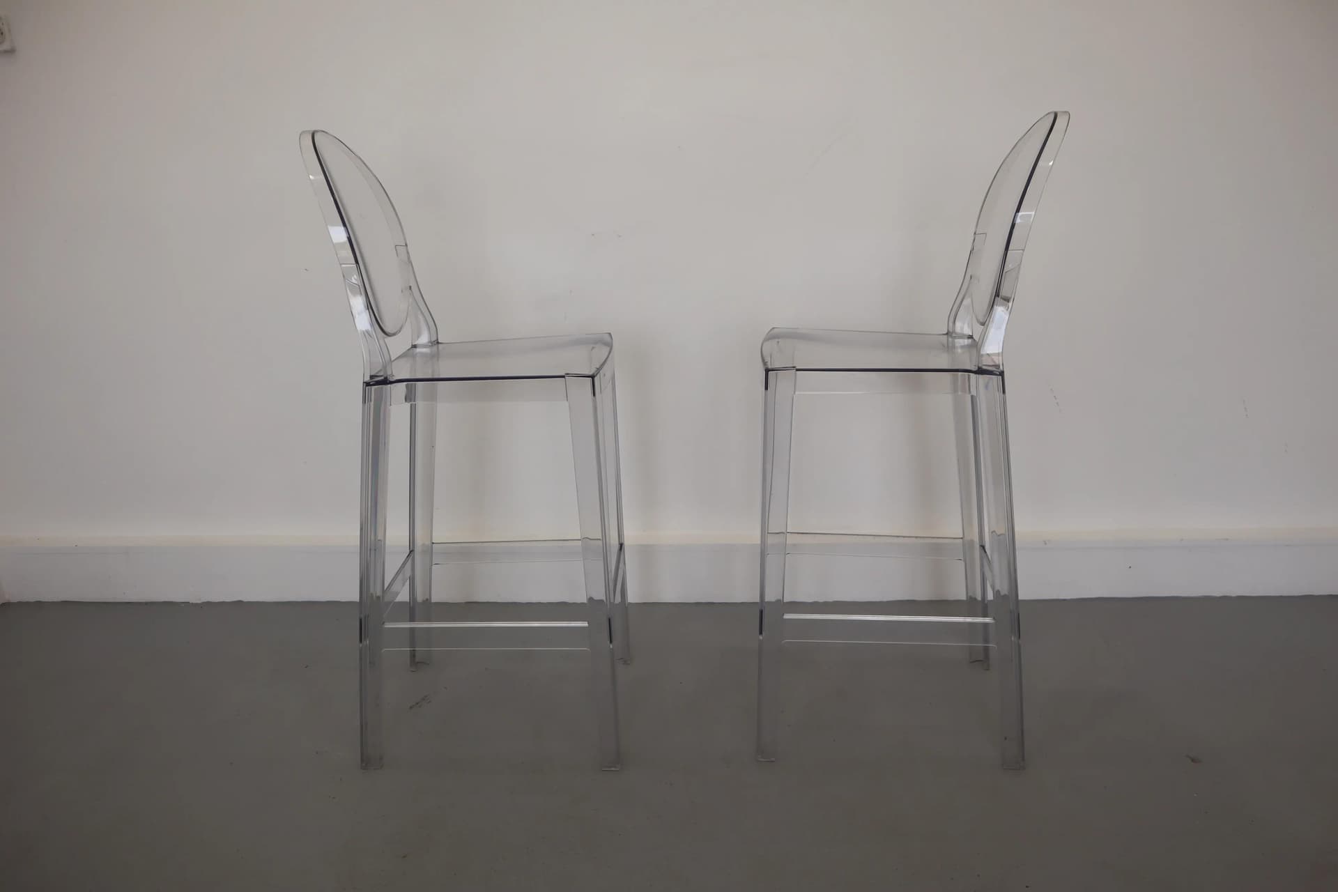 Pair of bar stools One More, transparent polycarbonate, by P. Starck, Kartell, Italy, 2010s. - 39828