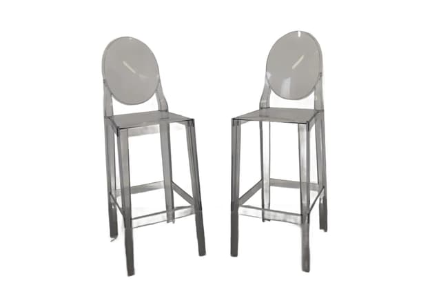 Pair of bar stools One More, transparent polycarbonate, by P. Starck, Kartell, Italy, 2010s. - DIMENSION