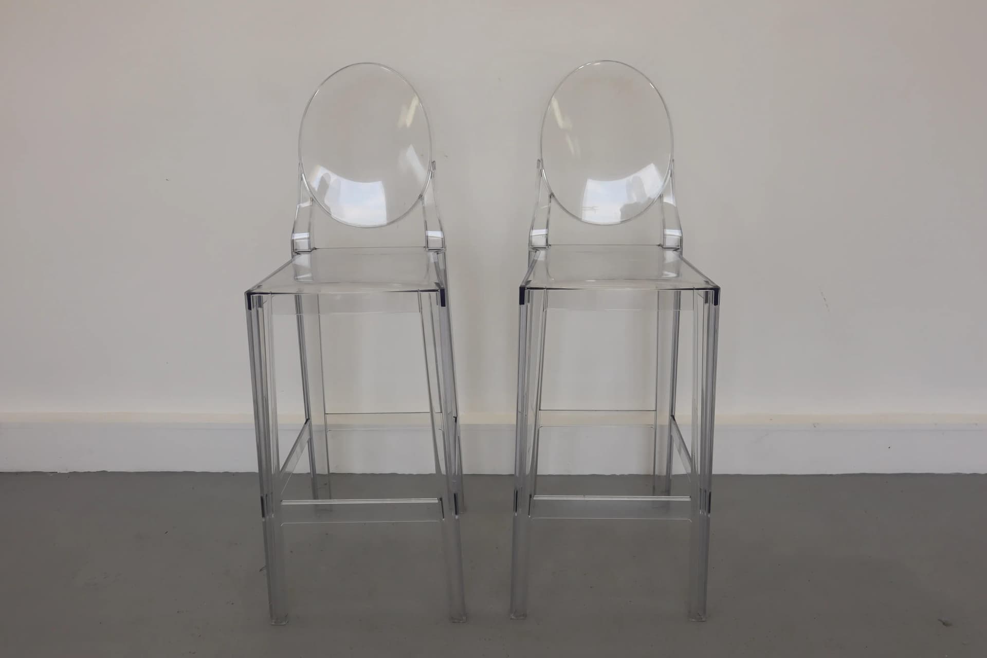 Pair of bar stools One More, transparent polycarbonate, by P. Starck, Kartell, Italy, 2010s. - 39829