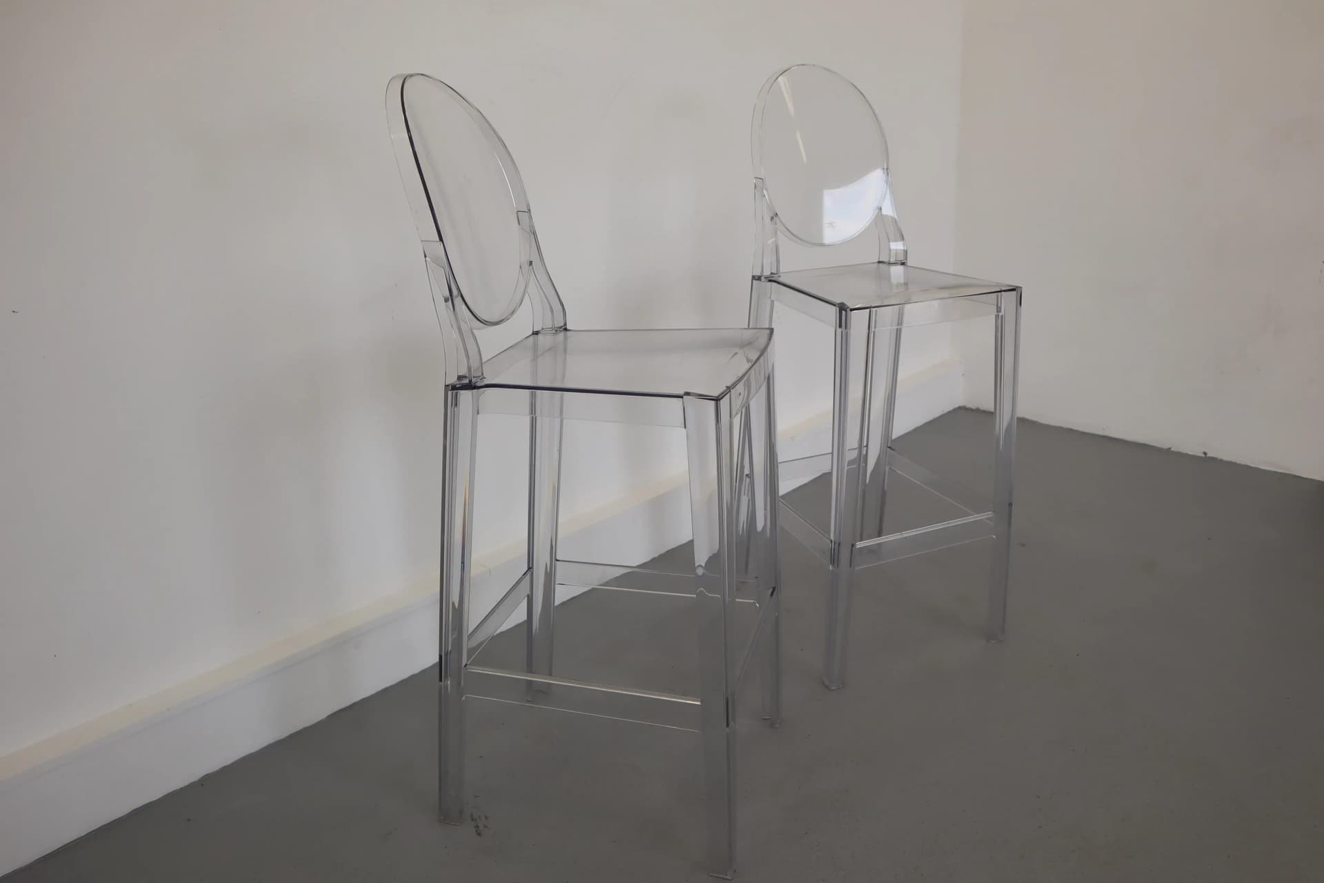 Pair of bar stools One More, transparent polycarbonate, by P. Starck, Kartell, Italy, 2010s. - 39827