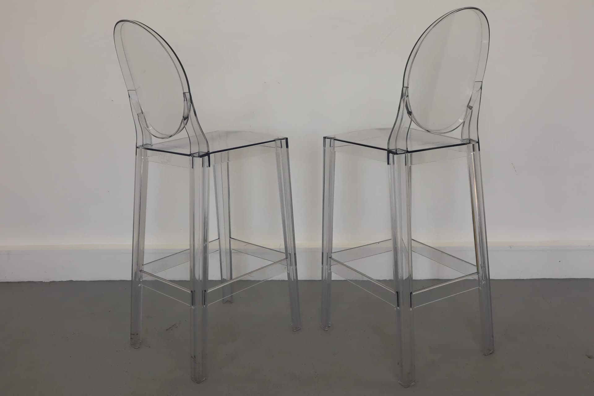 Pair of bar stools One More, transparent polycarbonate, by P. Starck, Kartell, Italy, 2010s. - 39833