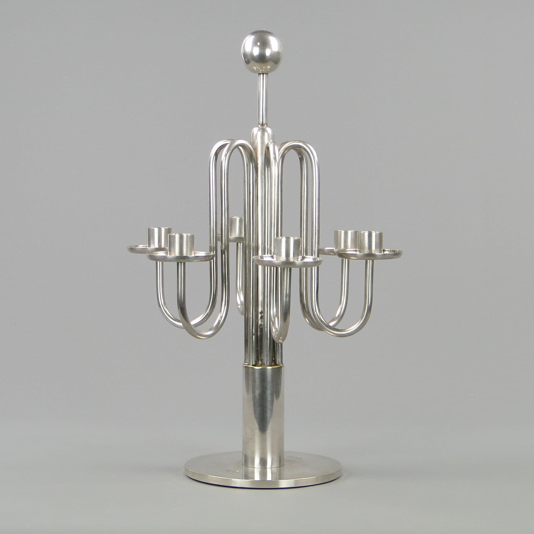 Kandelabr stołowy Art Deco, srebro, mosiądz, Sandrik, Słowacja, lata 20. - 40598