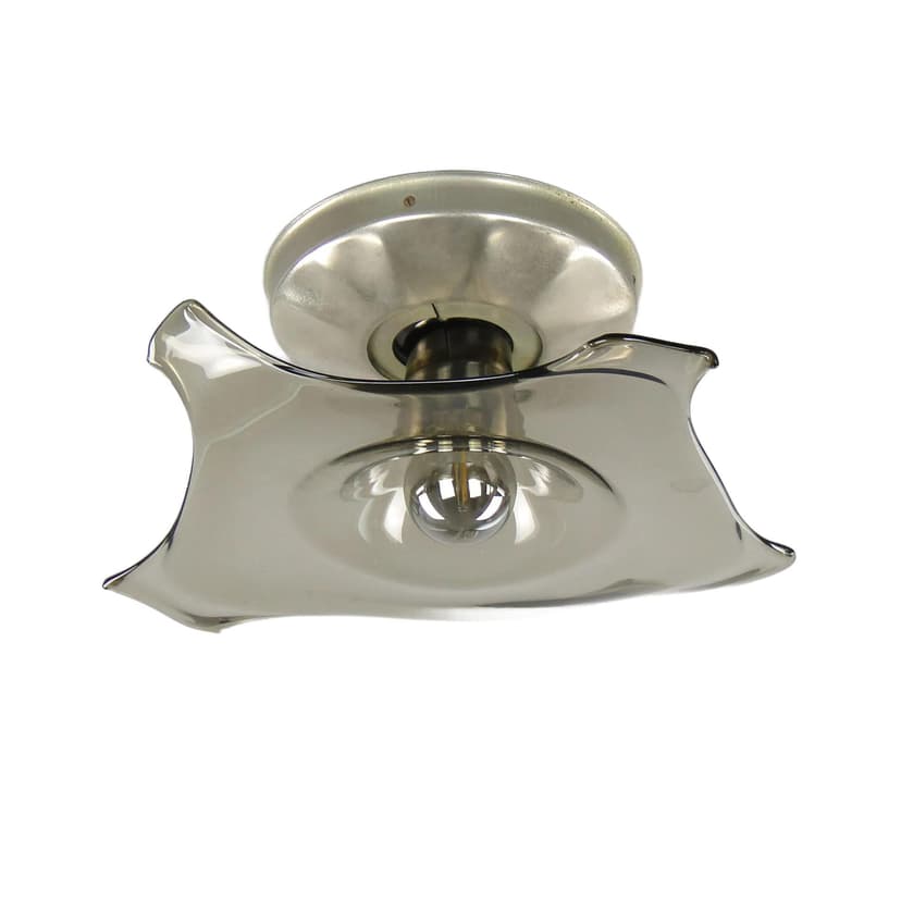 Kinkiet modernistyczny, szkło grafitowe, metal niklowany, Polam, Polska, lata 60.