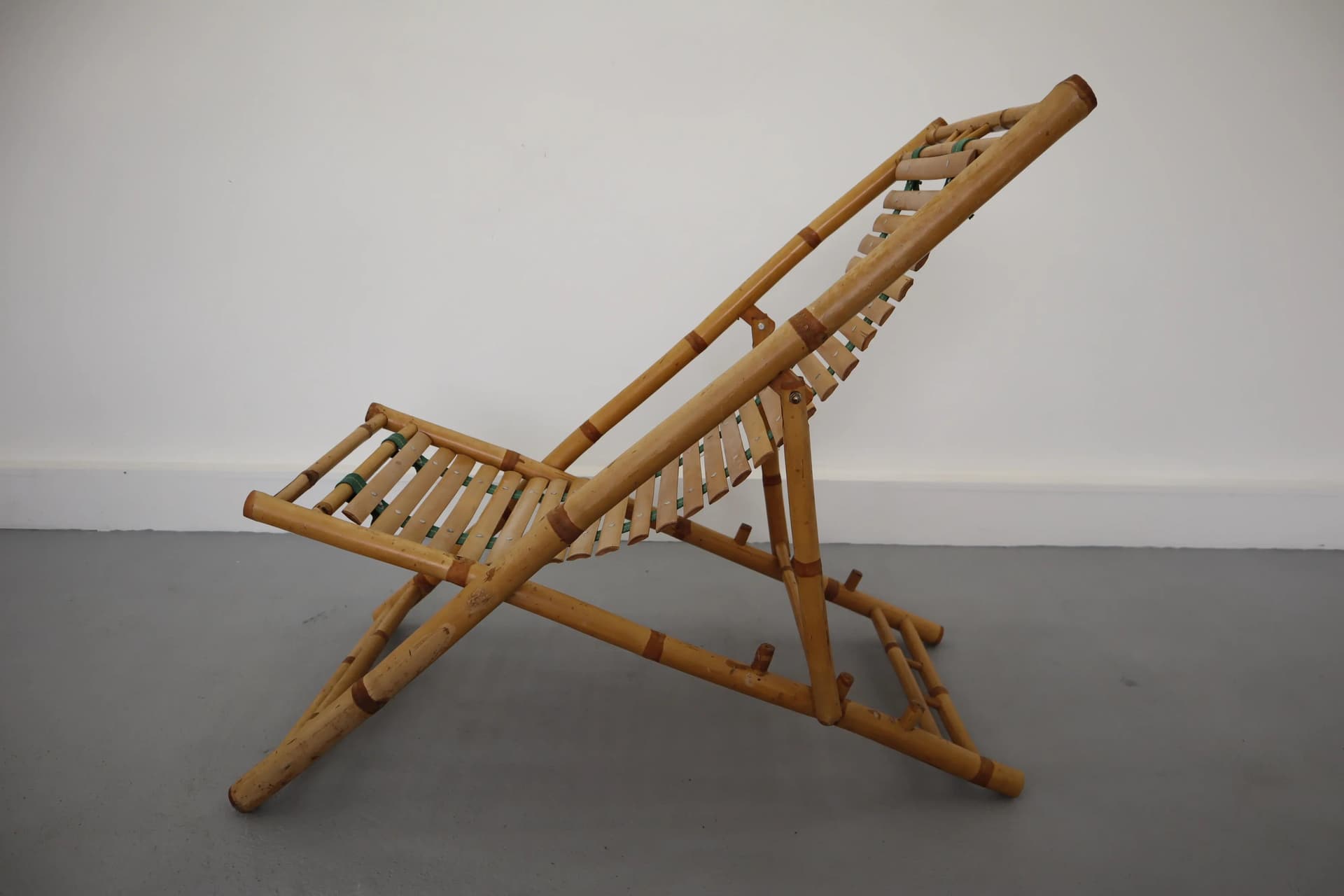 Leżak, rattan brązowy, Polska, lata 70. - 39798