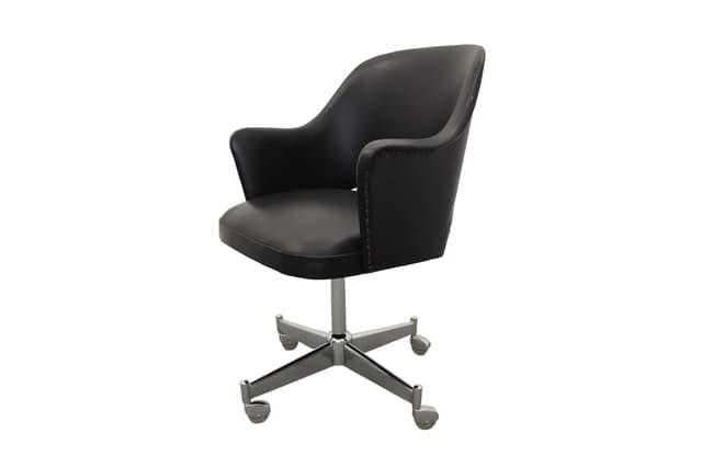 Fotel obrotowy, winyl czarny, metal, Polska, lata 60. - WYMIARY
