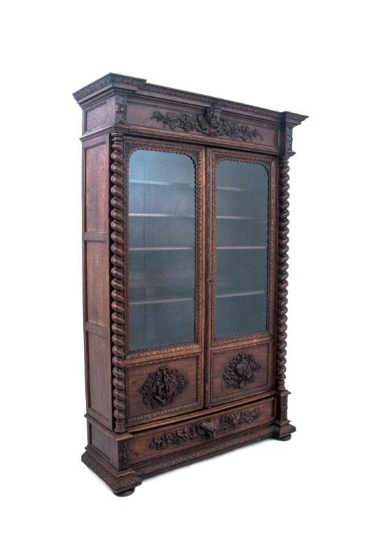 Biblioteka neorenesansowa, dąb brązowy ciemny, Polska, XIX wiek - WYMIARY