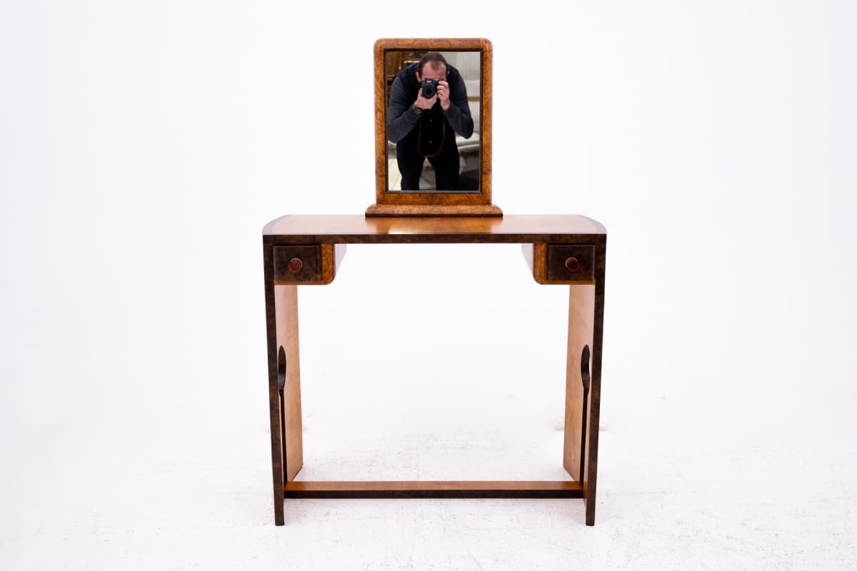 Vanity Set Art Deco, brown, walnut, Poland, 1940s - 77973