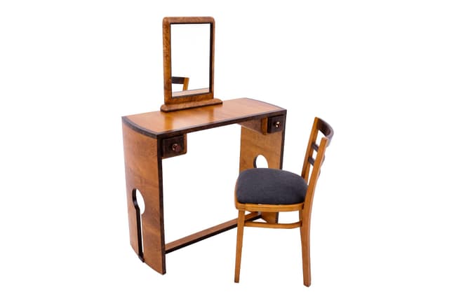 Vanity Set Art Deco, brown, walnut, Poland, 1940s - DIMENSION