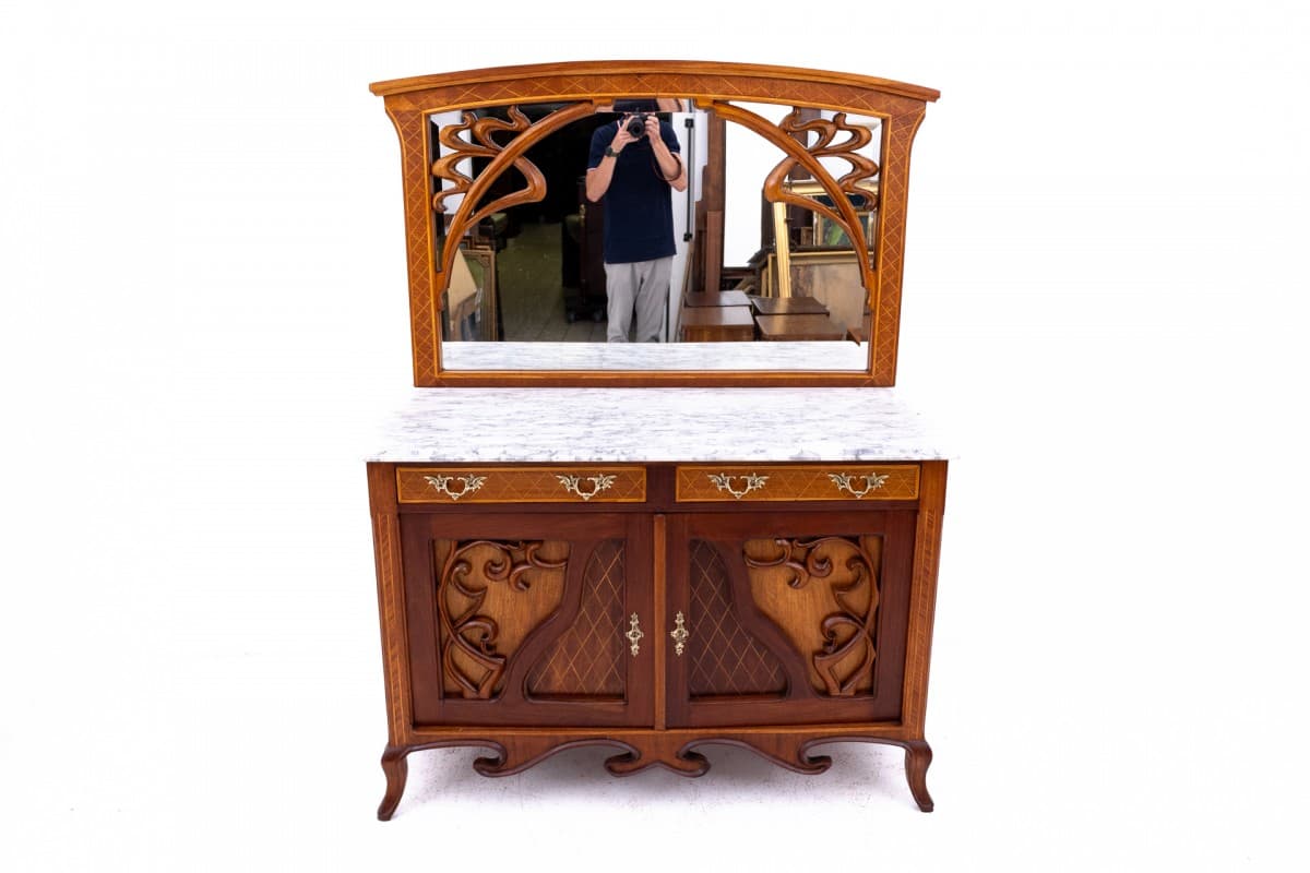 Art Nouveau Dressing Table, walnut, white marble, France, early 20th c. - 77940