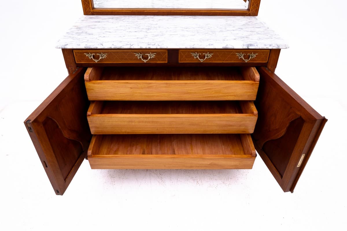 Art Nouveau Dressing Table, walnut, white marble, France, early 20th c. - 77943