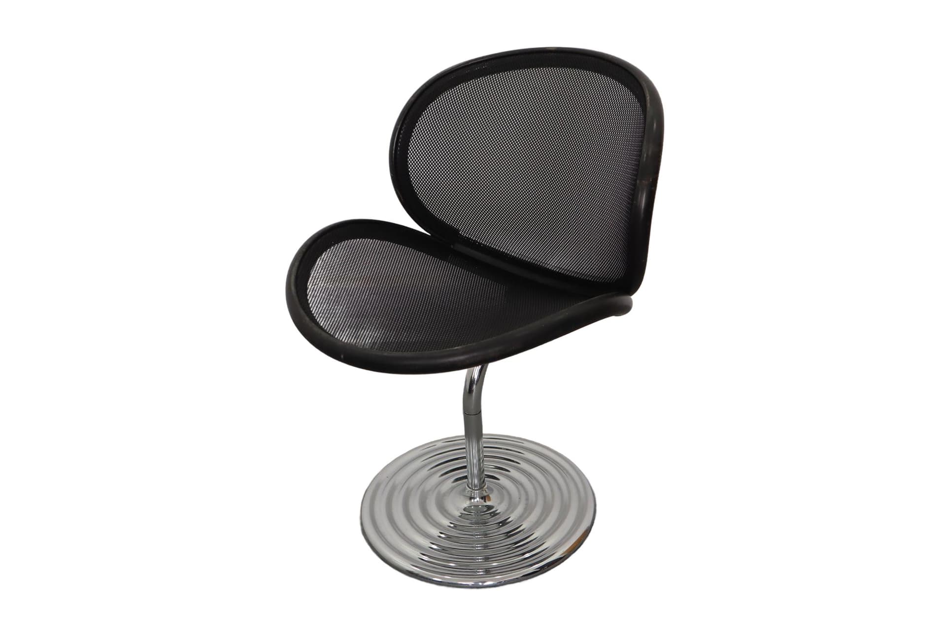 Fotel obrotowy, czarny plastik, skóra, chrom, proj. H. Ohl, Niemcy, lata 80.