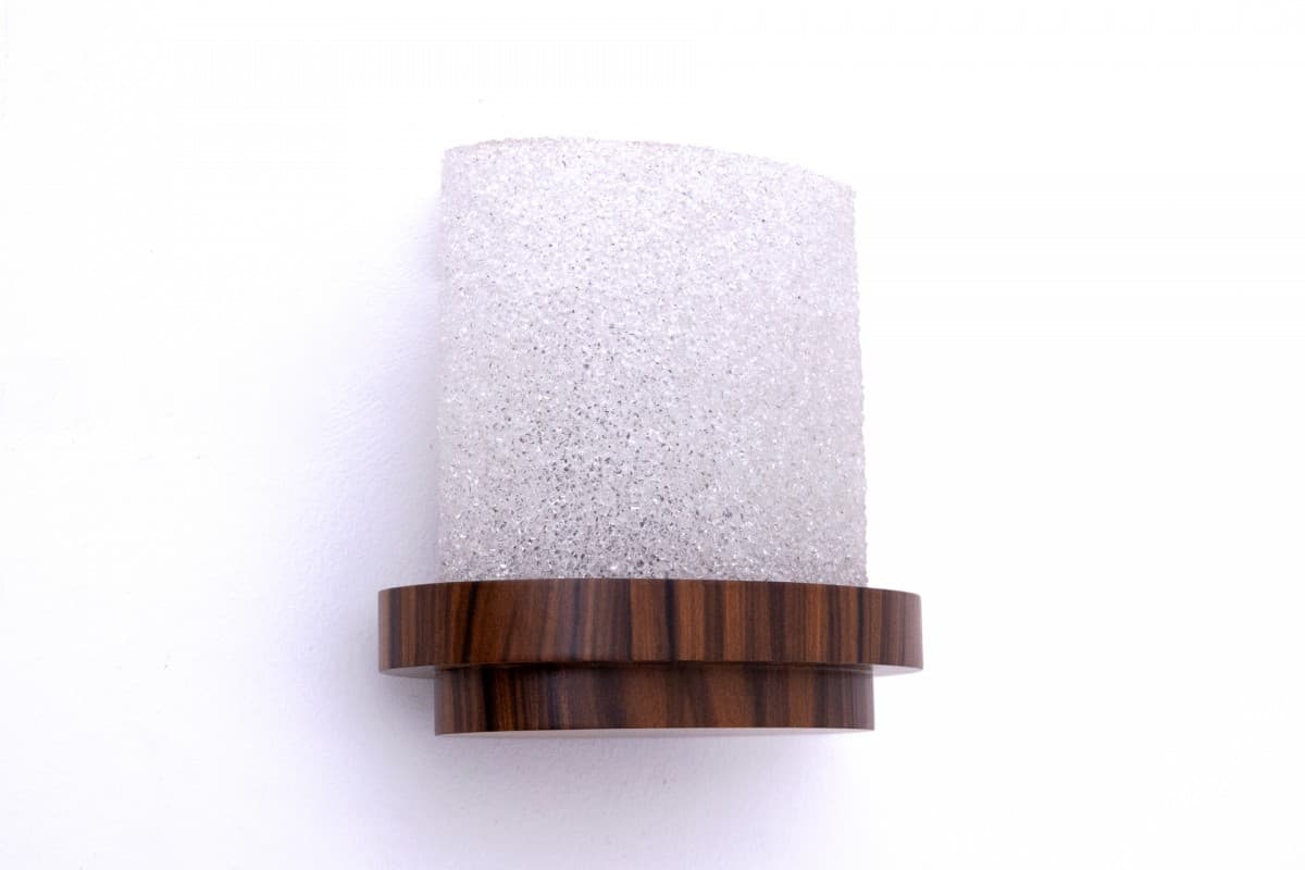 Wall Sconce Art Deco, walnut brown, white glass, Poland, 1960s - 77866
