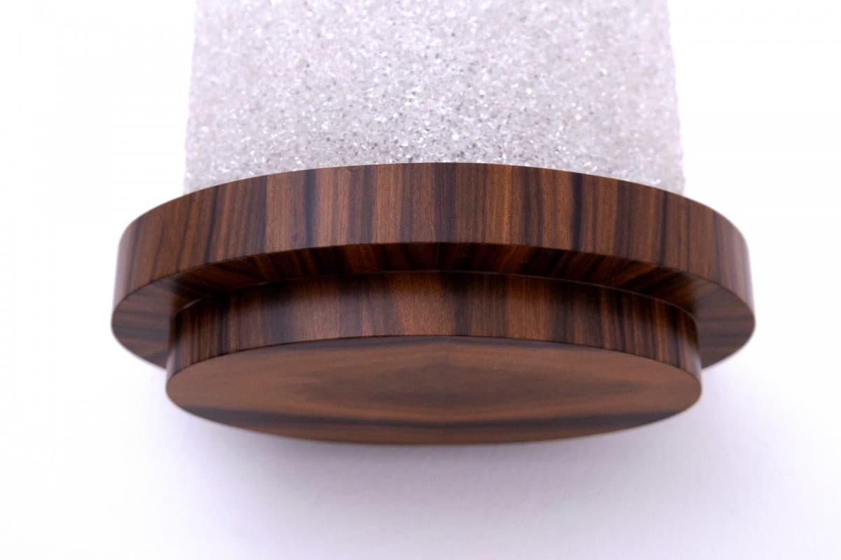 Wall Sconce Art Deco, walnut brown, white glass, Poland, 1960s - 77867