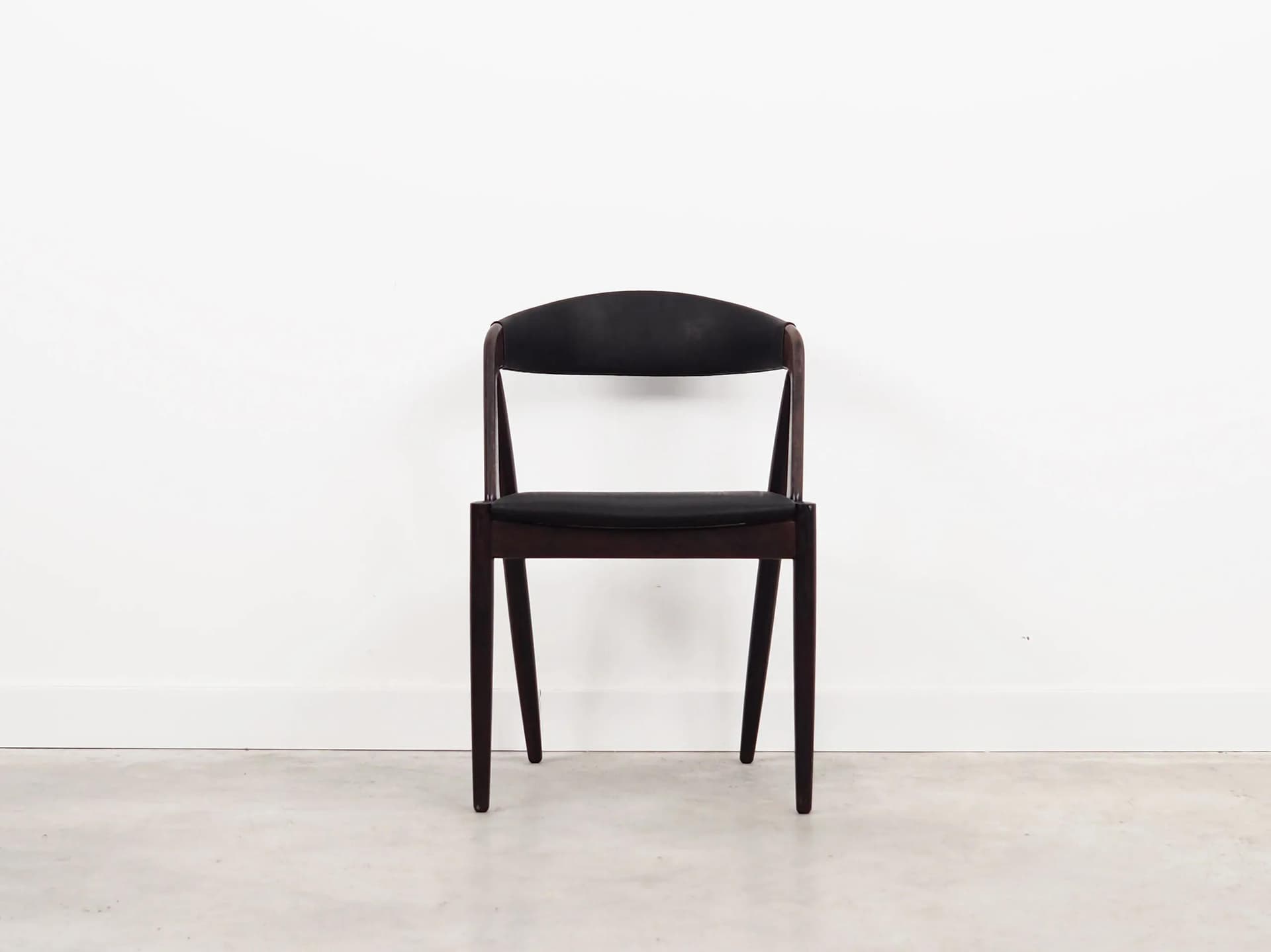 Set of four chairs, brown rosewood, black natural leather, by K. Kristiansen, Denmark, 1970s. - 40132