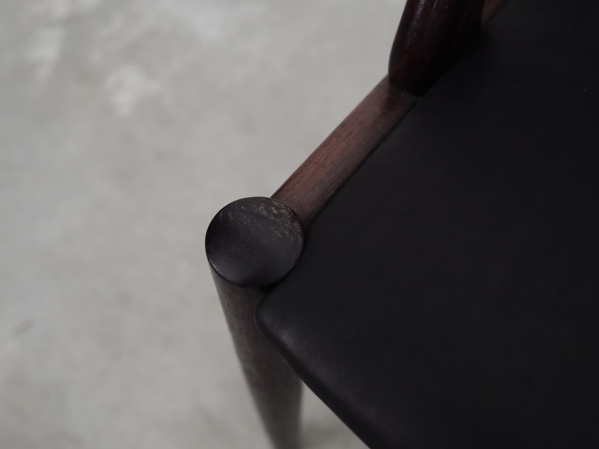 Set of four chairs, brown rosewood, black natural leather, by K. Kristiansen, Denmark, 1970s. - 55983