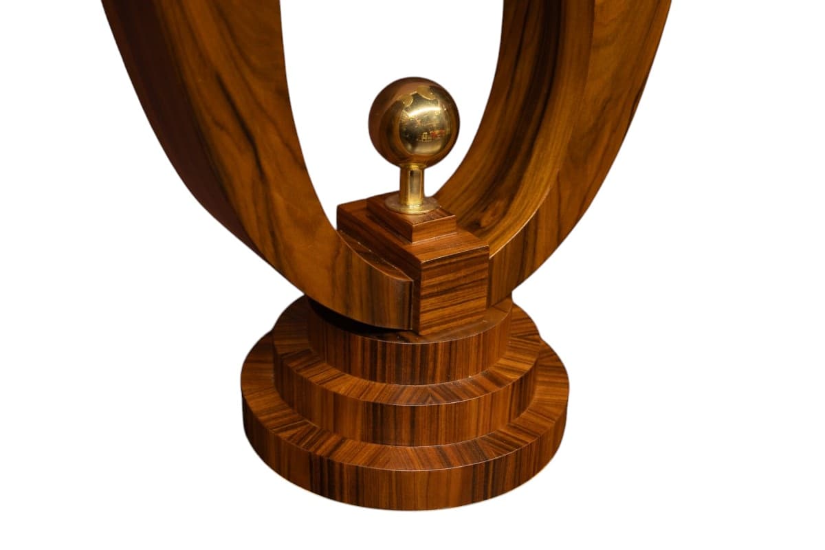 Pair of Art Deco Table Lamps, light brown walnut, cream glass, 1960s. - 77825