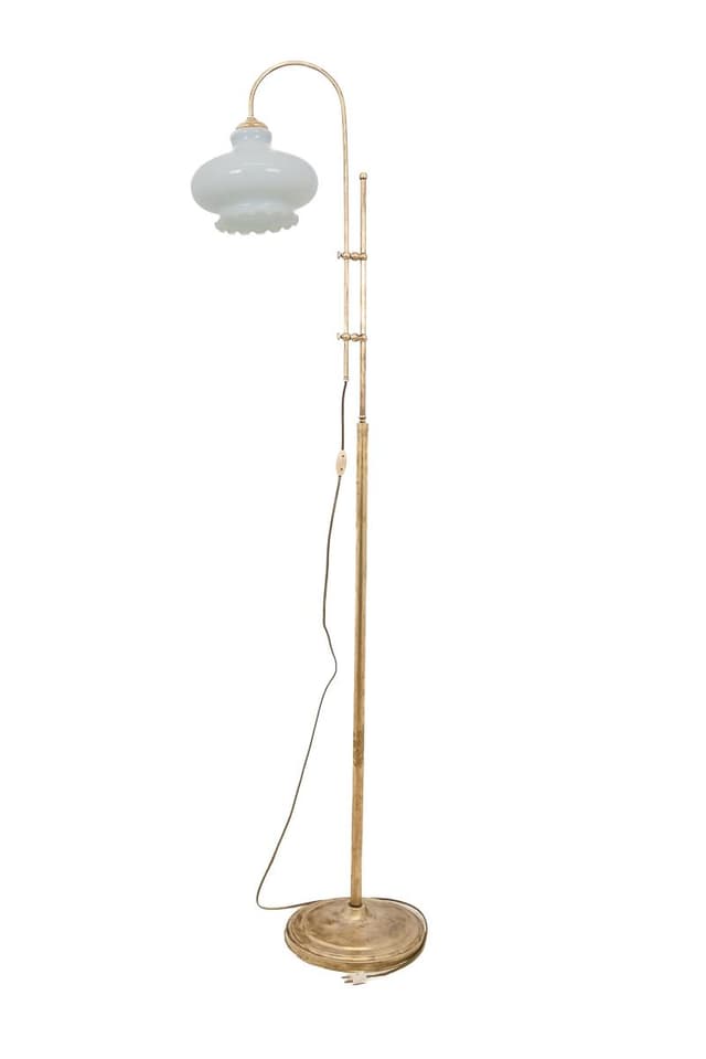 Lampa stojąca, metal biały, szkło opalizujące, Polska, lata 60. - WYMIARY