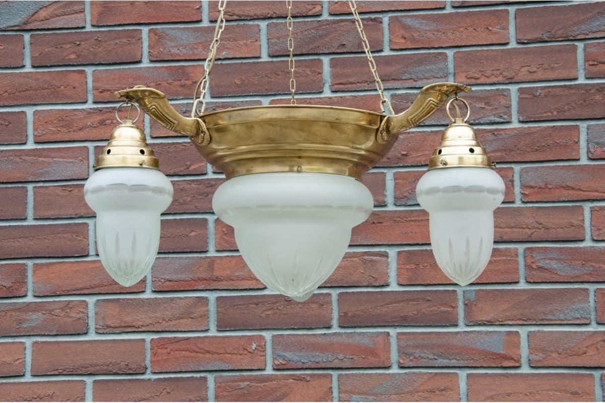 Żyrandol, art déco, mosiądz złoty, Europa Zachodnia, lata 50. - 61047