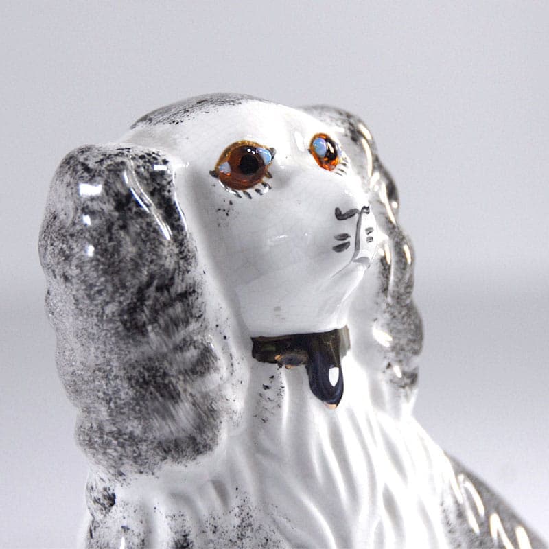 Para figurek kominkowych Cavalier King Charles Spaniel, ceramika biała, Staffordshire, Anglia, lata 70. - 39965