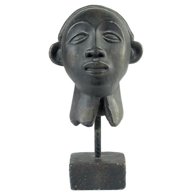 Rzeźba głowy afrykańskiej, czarna, gips patynowany, lata 60. - WYMIARY