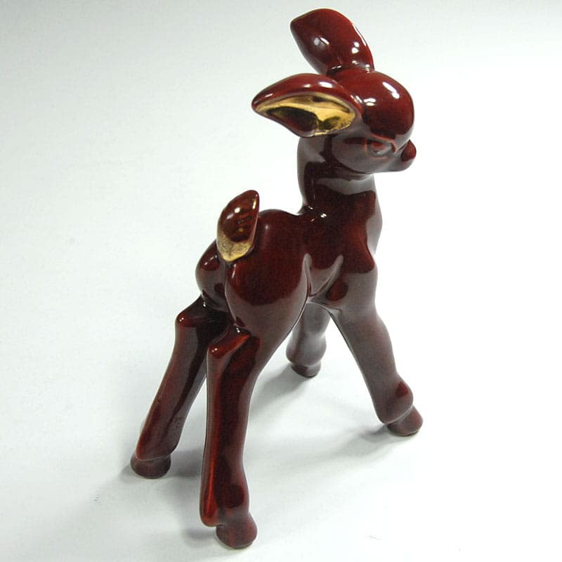 Figurka sarna Art Deco, burgund, ceramika, Francja, lata 30. - 39938