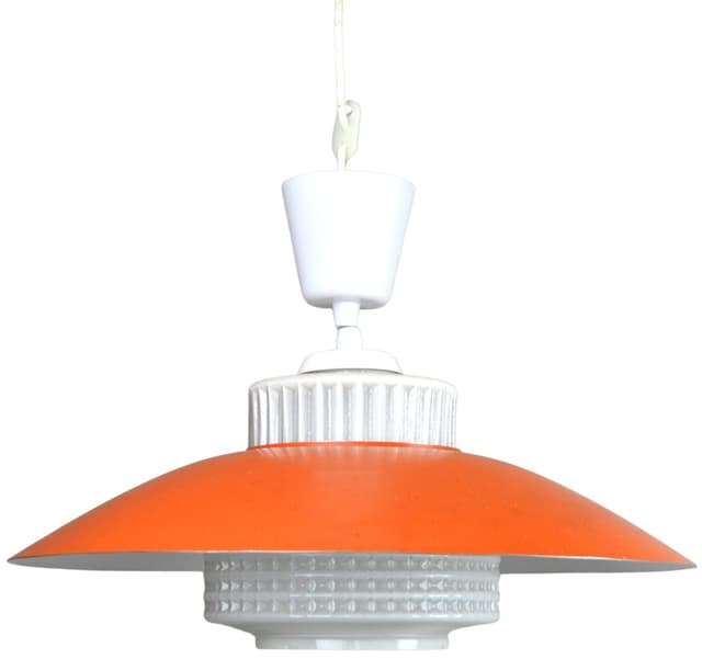 Lampa wisząca Pop Art, pomarańczowy metal, szkło opalowe, lata 60. - WYMIARY