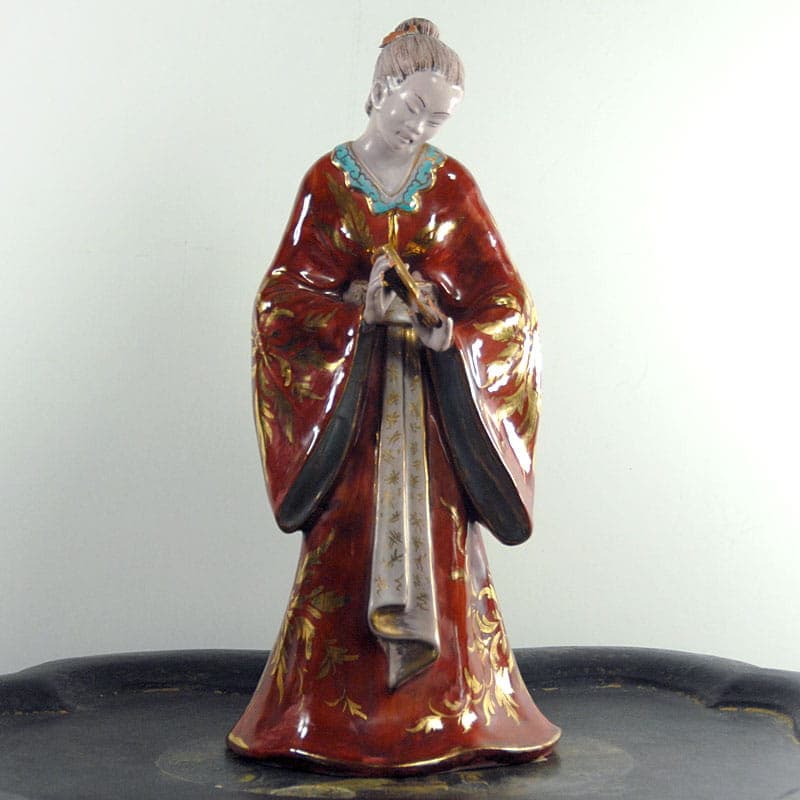 Burgundowa, art déco rzeźba ceramiczna orientalnej kobiety, proj. E. Pattarino dla Capodimonte, Włochy, lata 20. - 39836