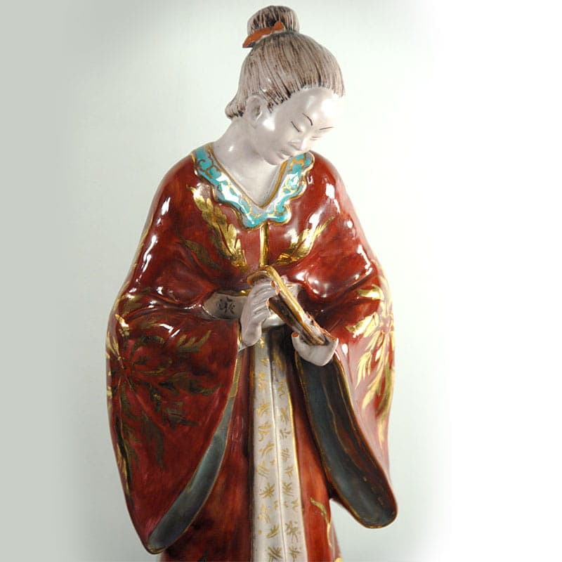 Burgundowa, art déco rzeźba ceramiczna orientalnej kobiety, proj. E. Pattarino dla Capodimonte, Włochy, lata 20. - 39841