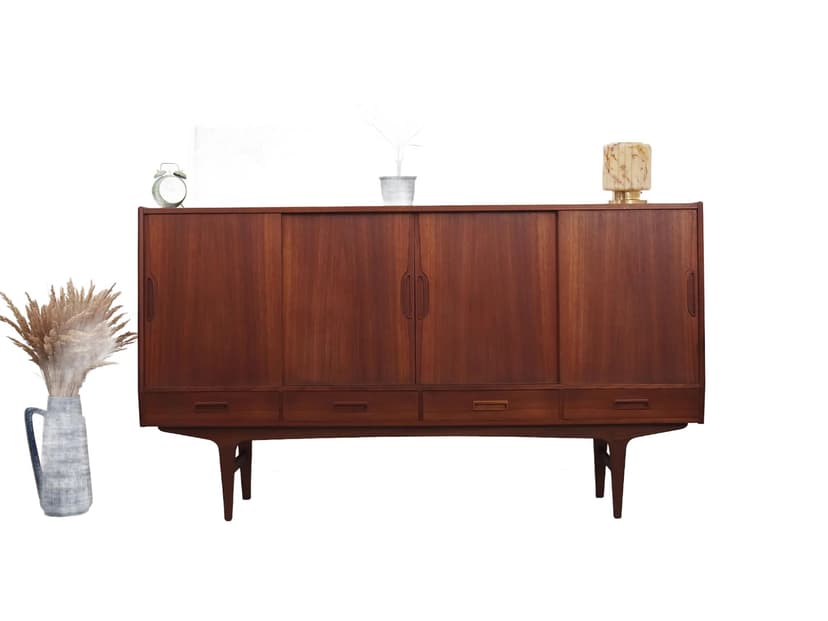Highboard, teak brąz ciemny, proj. B. Seindal, Dania, lata 60.