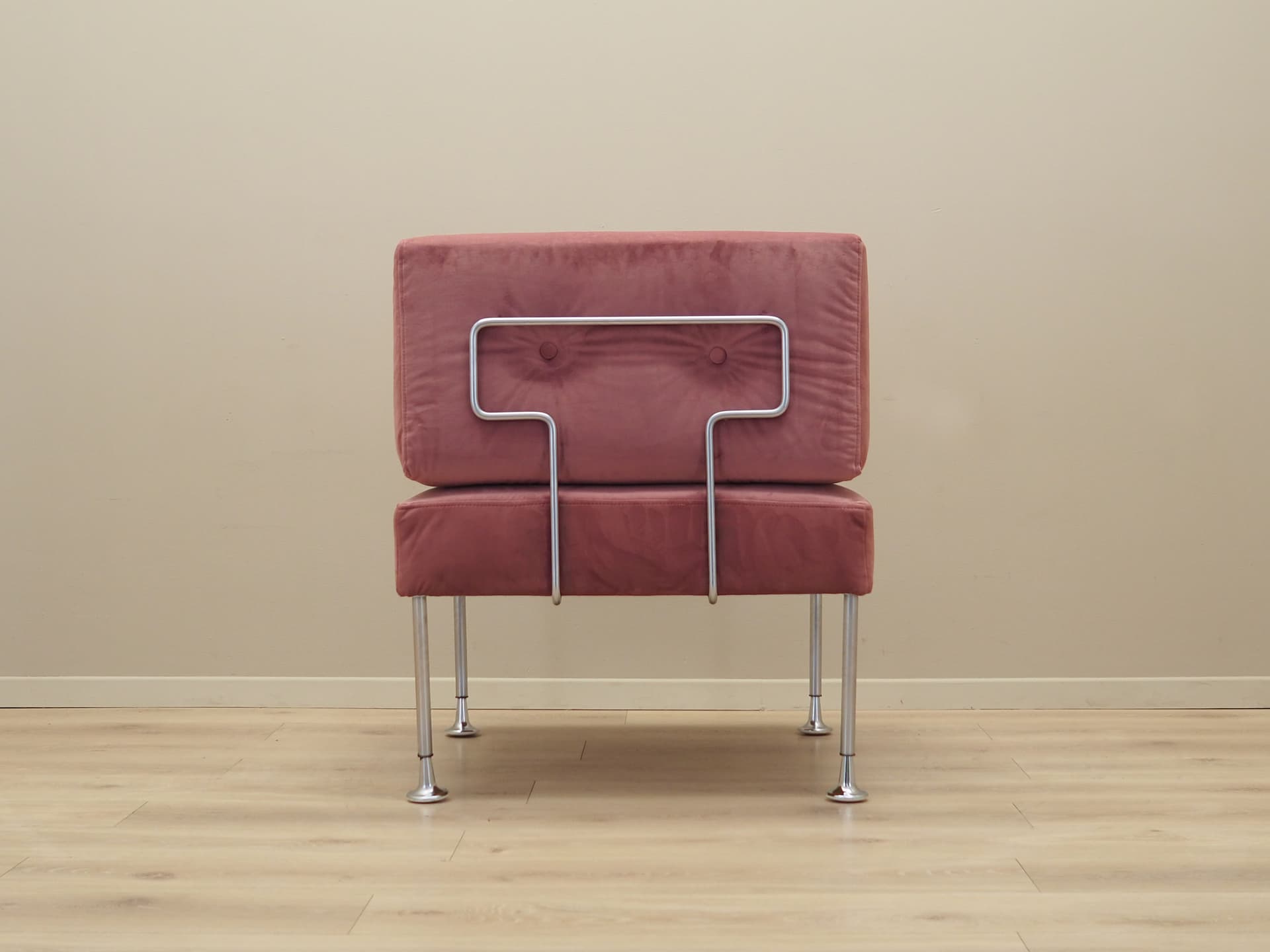 Armchair, pink velvet, chrome steel, by P. Cadovius, France & Søn, Denmark, 1960s. - 40504