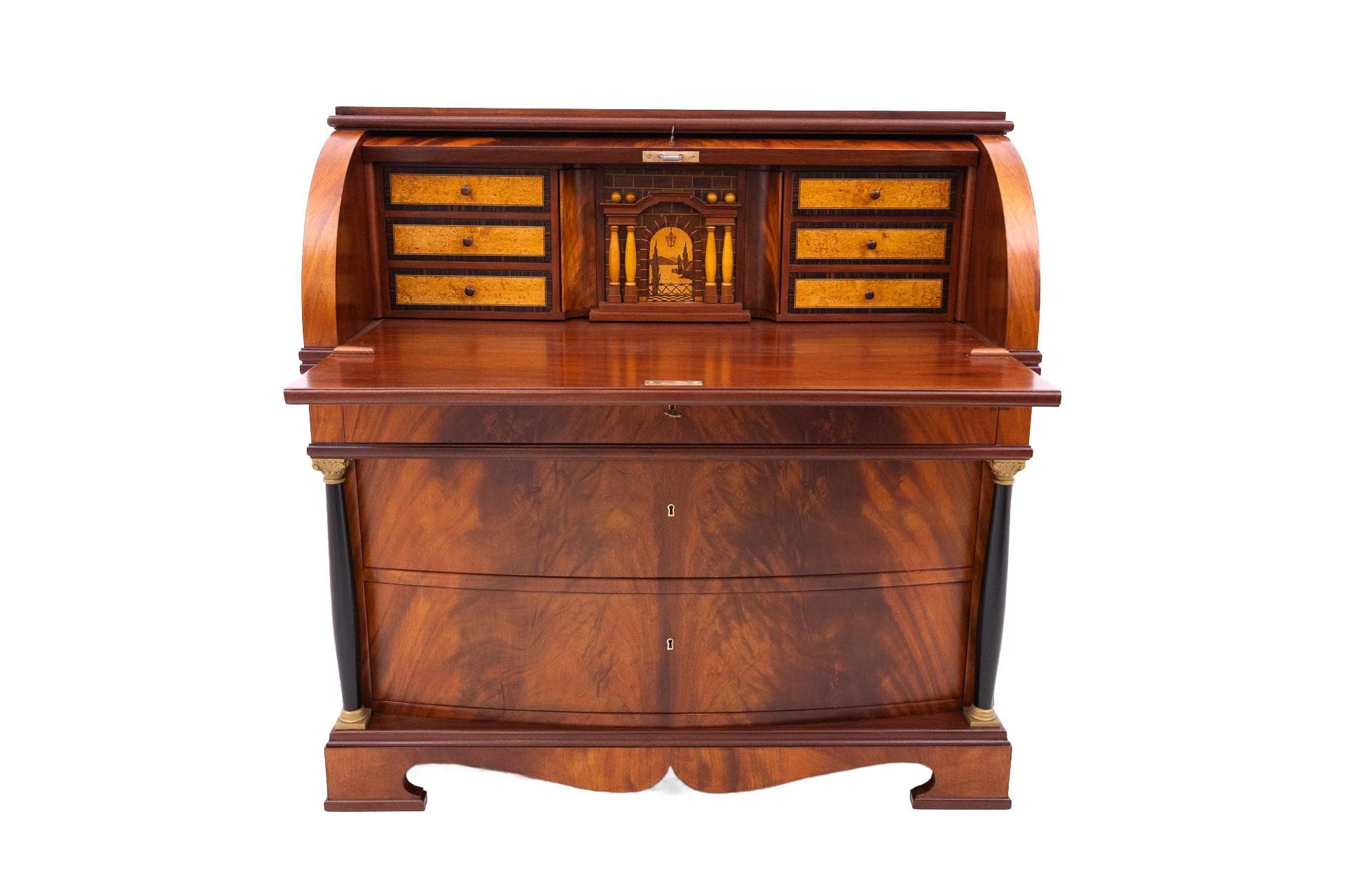 Mahoniowy sekretarzyk z intarsją, Norwegia, lata 80. XIX wieku