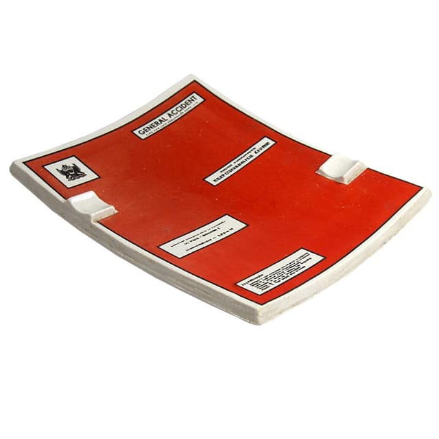 Popielniczka General Accident, ceramika czerwona, Belgia, lata 30. - WYMIARY