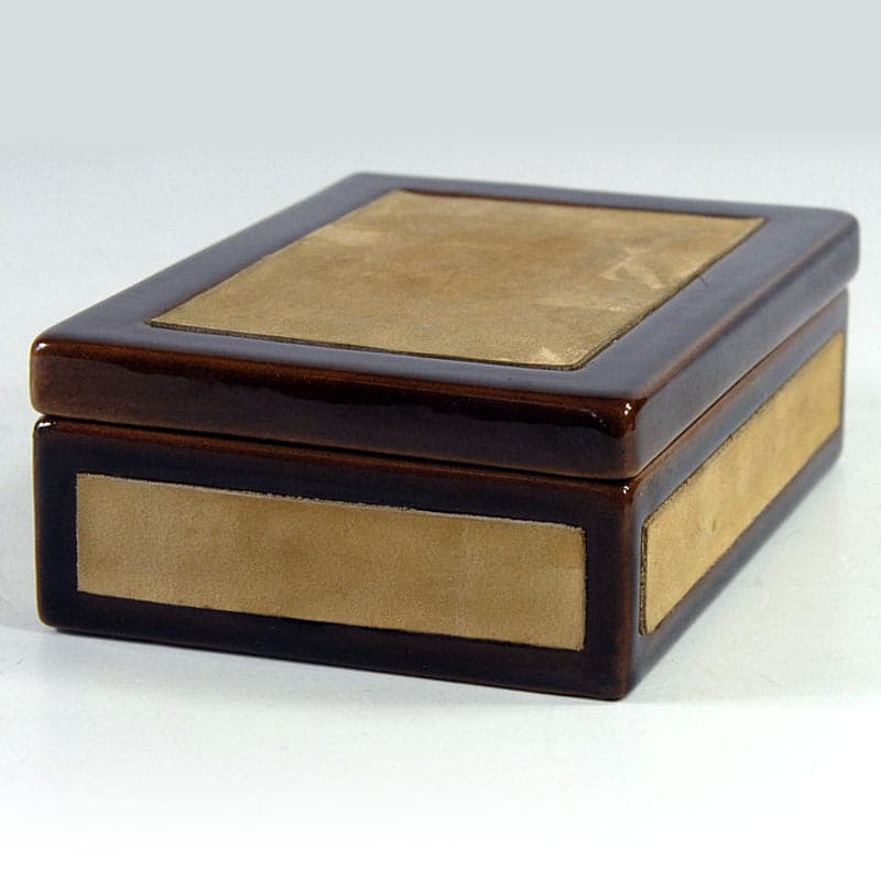 Kasetka SC3, brąz ciemny, ceramika szkliwiona, skóra zamszowa, Włochy, lata 70. - 40348