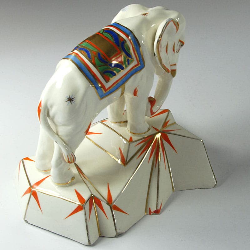 Figurka słoń Art déco, porcelana ivory white, Royal Dux Bohemia, Czechosłowacja, lata 30. - 40317