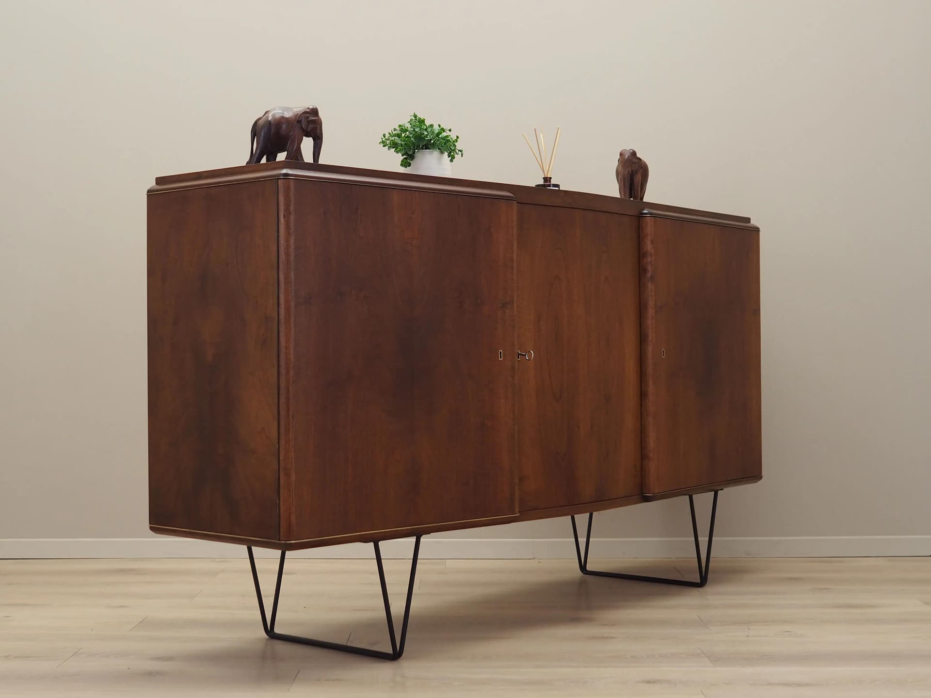 Highboard, walnut, black metal, Denmark, 1960s. - 40490