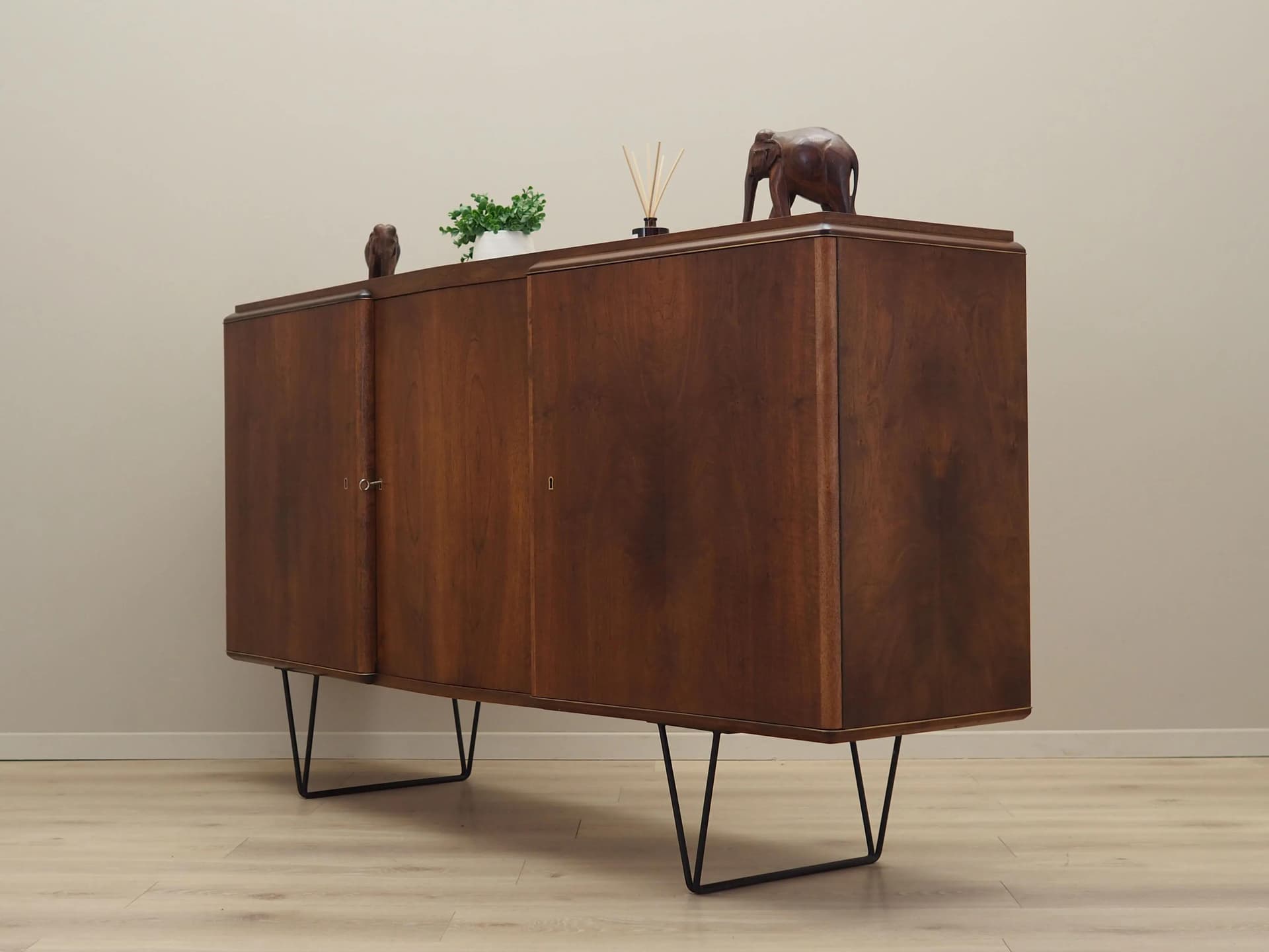 Highboard, walnut, black metal, Denmark, 1960s. - 40489