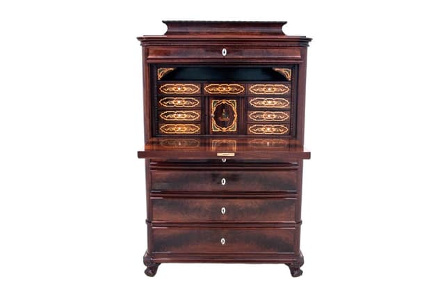 Mahoniowa sekretera, styl Biedermeier, Europa Północna, lata 60. XIX w. - WYMIARY