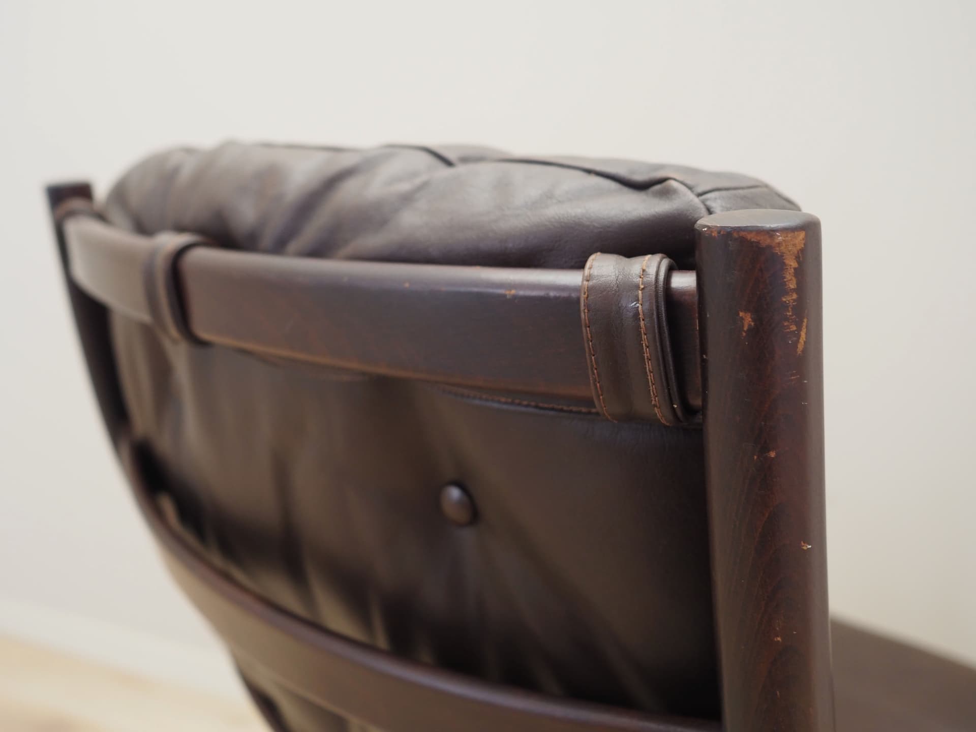 Rocking chair, brown leather, dark brown beech, Denmark, 1980s - 51334