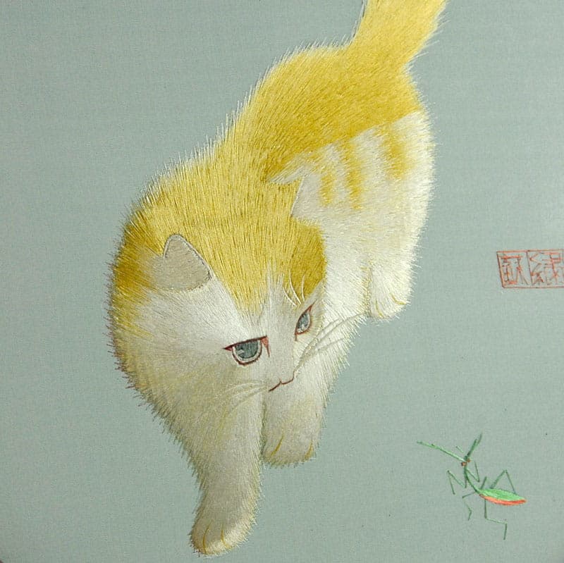 Decorative panel, blue silk embroidery, dark brown wood, China, 20th c. - 41927