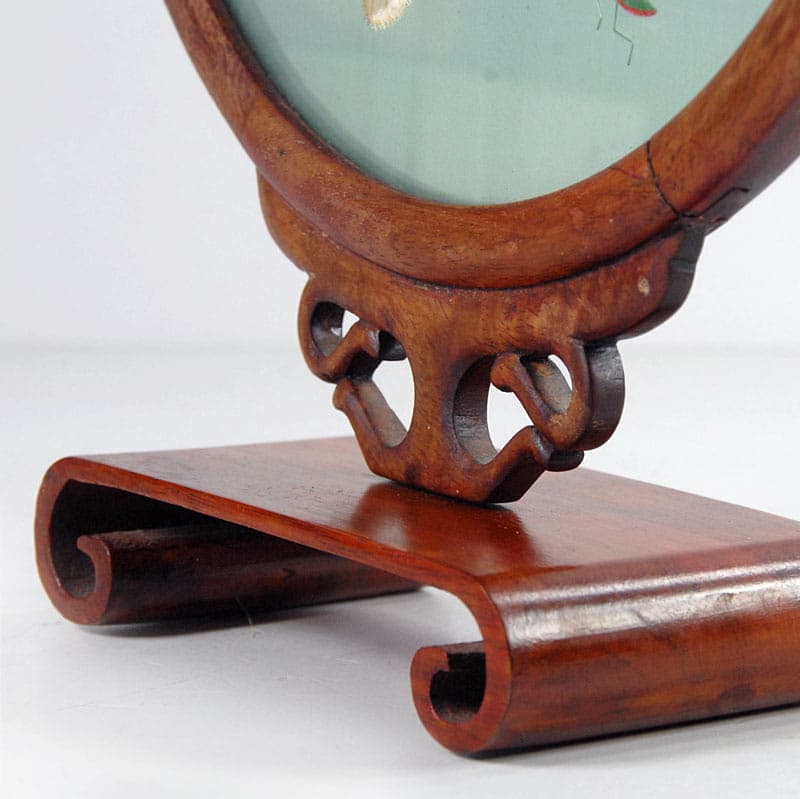 Decorative panel, blue silk embroidery, dark brown wood, China, 20th c. - 41933