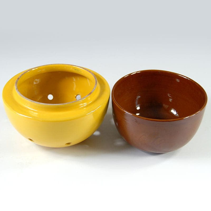 Container with lid, brown ceramic, yellow ceramic, Rometti, Italy, 1970s. - 41899