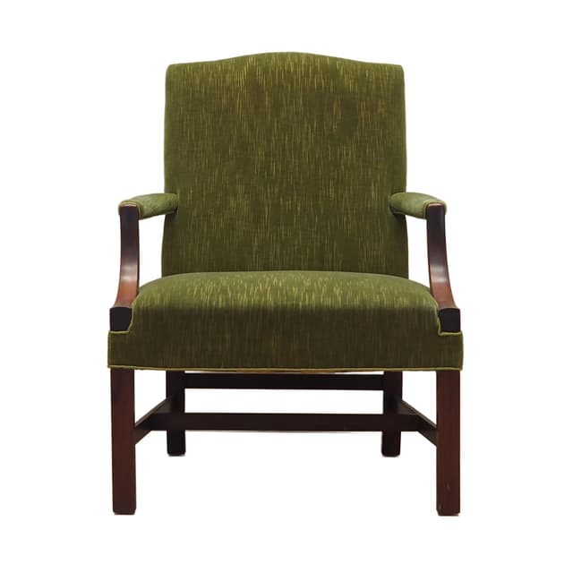 Armchair, green, mahogany, Denmark, 1970s. - DIMENSION