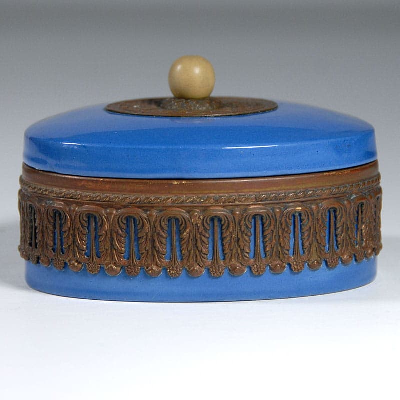 Lidded Container Art Deco, blue ceramic, Czechoslovakia, 1930s. - 41866